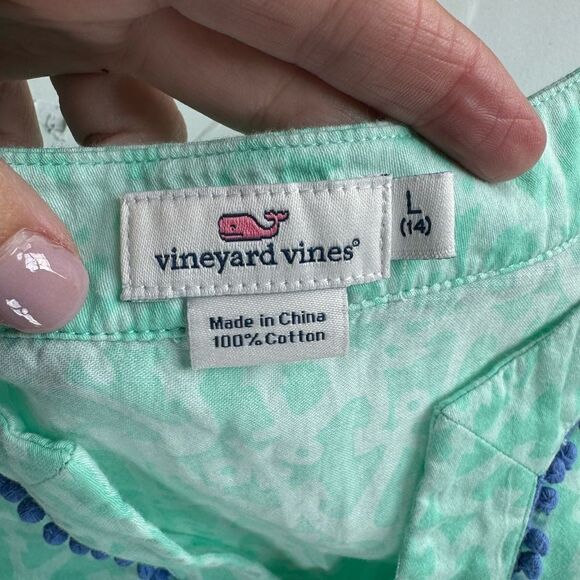 Vineyard Vines Girls Anchors Print Pom Pom 3/4 Sleeve Tunic Top Cover Up Size L - Picture 9 of 14